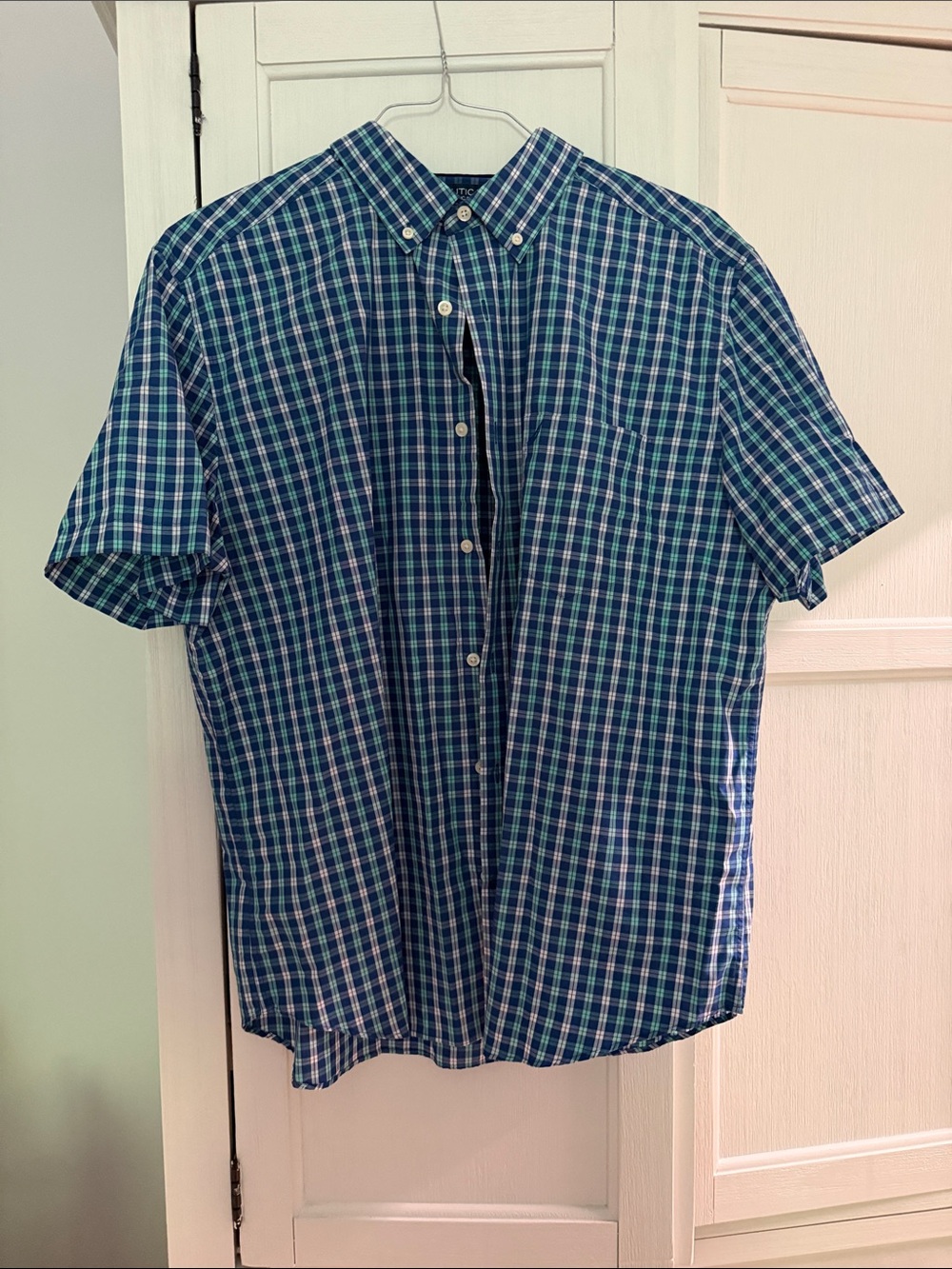 Nautica Blue & Green Plaid Short-Sleeve Button-Down Shirt